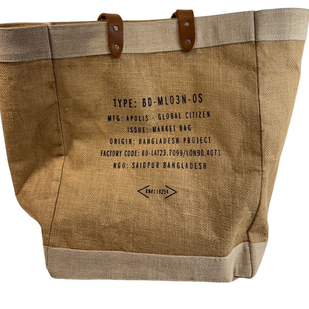 Apolis Global Citizen Jute Market Bag Bangladesh Project Leather Handle Tote Tan